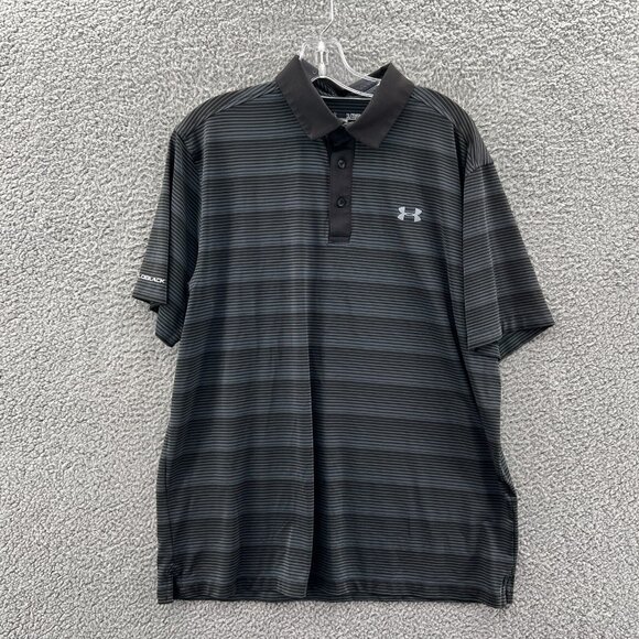Under Armour Coldblack Golf Polo Mens XL Black Striped Short Sleeve Pullover - Picture 1 of 8